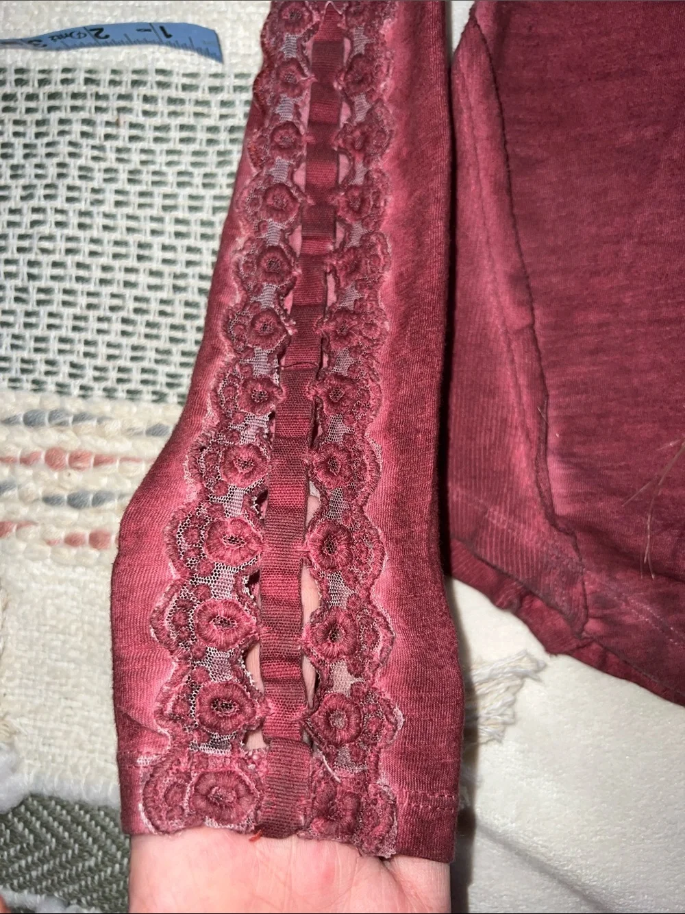Free People Long Sleeve Henley Top in Wine Red